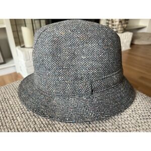 Vtg Donegal Handwoven Tweed Fedora Walking Hat Gray Size 7 1/4 Ireland Wool